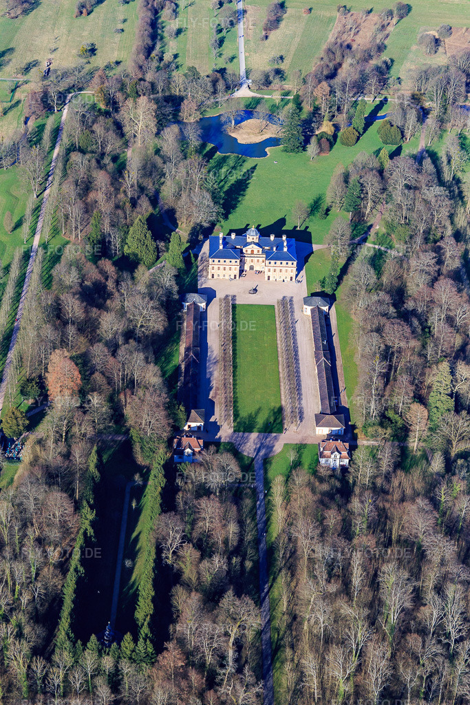 Luftbild: Eremitage im Schloss Favorite Rastatt im Ortsteil Förch in Rastatt im Bundesland Baden-Württemberg in Deutschland. Foto: IMG_104896.jpg vom 14.03.2018 durch Werner Riehm/FLY-FOTO.deSchloss Favorite Rastatt