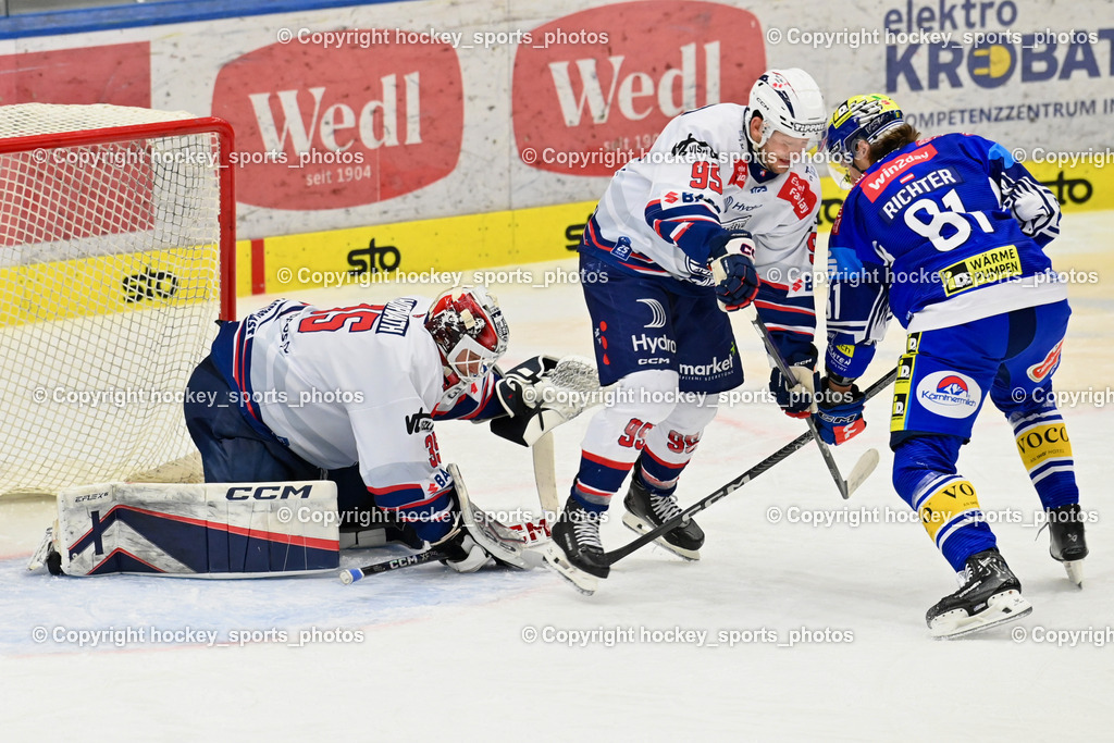 EC IDM WÄRMEPUMPEN VSV vs. HYDRO FEHERVAR AV 19 | #35 Horvath Dominik HYDRO FEHERVAR, #81 RICHTER Marco EC VSV, #95 Atkinson Joshua HYDRO FEHERVAR, EC IDM WÄRMEPUMPEN VSV vs. HYDRO FEHERVAR AV 19, EC IDM WÄRMEPUMPEN VSV vs. HYDRO FEHERVAR AV 19 am 20.11.2024 in Villach (Stadthalle Villach), Austria, (Photo by Bernd Stefan)