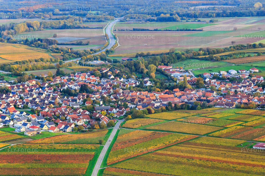 Ortsansicht von Nordwesten | Luftbild: Ortsansicht von Nordwesten in Insheim im Bundesland Rheinland-Pfalz in Deutschland. Foto: IMG_135157.jpg vom 22.10.2022 durch Werner Riehm/FLY-FOTO.de - Realisiert mit Pictrs.com