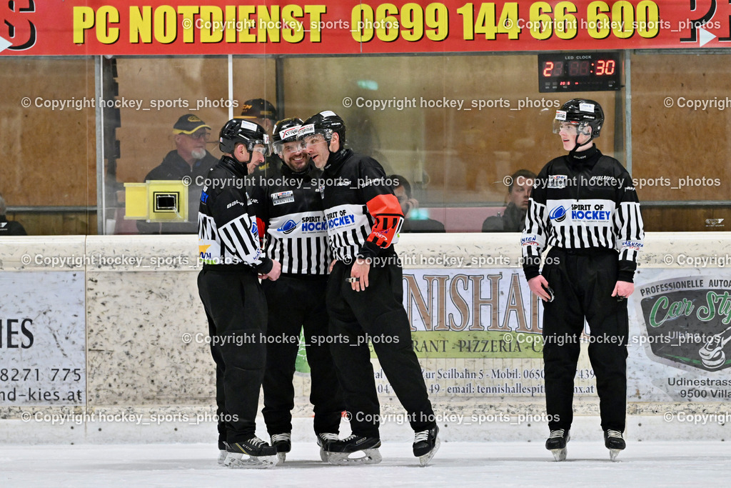 EC MET PHOTOVOLTAIK HORNETS SPITTAL vs. EV ZELTWEG MURTAL LIONS | Frieser Alexander Referee, DREIER Alexander Referee, WIDMANN Florian Referee, Holzer Daniel Referee, EC MET PHOTOVOLTAIK HORNETS SPITTAL vs. EV ZELTWEG MURTAL LIONS, EC MET PHOTOVOLTAIK HORNETS SPITTAL vs. EV ZELTWEG MURTAL LIONS am 08.02.2026 in Spittal an der Drau (Eissportzentrum Spittal), Austria, (Photo by Bernd Stefan)