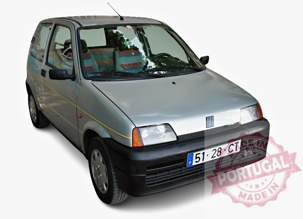 Silver Fiat Cinquecento city car on white background | Classic silver Fiat Cinquecento hatchback displaying retro design and a simple silhouette - Realized with Pictrs.com