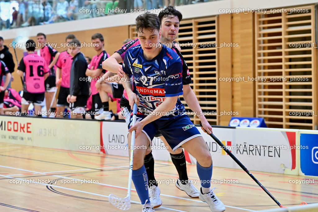 VSV Unihockey vs. Wiener Floorballferein 6.4.2024 | #27 Lukas Floriantschitz VSV Unihockey, VSV Unihockey vs. Wiener Floorballferein 6.4.2024, VSV Unihockey vs. Wiener Floorballferein  am 06.04.2024 in Villach (Ballspielhalle St. Martin), Austria, (Photo by Bernd Stefan)