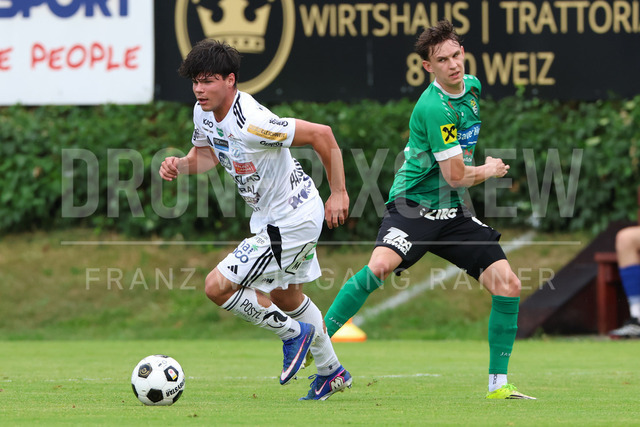 Friendly Match: SC Weiz vs TSV Hartberg in Weiz | Weiz, AUSTRIA, 01.JUL.26 - SOCCER - ADMIRAL Bundesliga, SC Weiz vs TSV Hartberg, test match. The image shows Luca Pazourek (Harberg) and Tine Pori (SC Weiz).