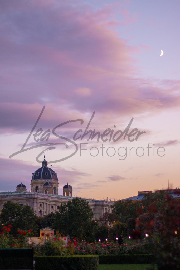 Postkarten 5 | Sonnenuntergang über dem Volksgarten in Wien. - Realisiert mit Pictrs.com