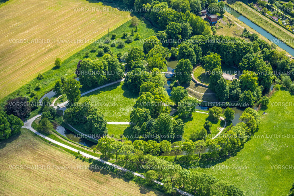 Hamm250500324BurghuegelMark | Luftbild, Marker Burghügel, Burg Mark, Sehenswürdigkeit mit Wassergraben, Uentrop, Hamm, Ruhrgebiet, Nordrhein-Westfalen, Deutschland