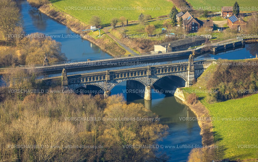 Olfen230206750Lippe | Luftbild, Alte Fahrt Kanalbrücke über den Fluss Lippe, Hötting, Datteln, Münsterland, Nordrhein-Westfalen, Deutschland