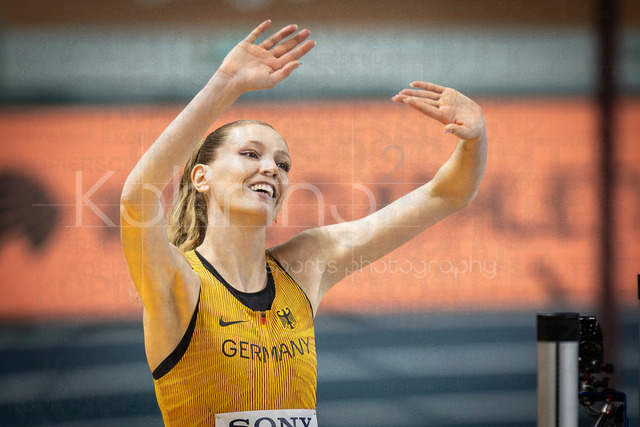 World Athletics Indoor Championships Kujawy Pomorze 26, 20.03.2026 | TORUN, POLAND - MARCH 20:  Imke ONNEN (GER) waves to the spectators after she was eliminated in the women's high jump during the World Athletics Indoor Championships Kujawy Pomorze 26 on day 1 / session 1 at Kujawsko-Pomorska Arena Torun on March 20, 2026 in Torun, Poland. 
