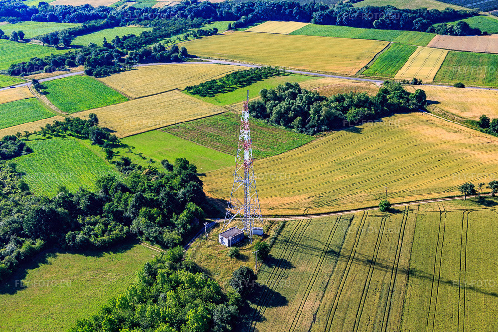Vue aérienne: Tour de transmission à Wissembourg dans le département Bas Rhin, France – .Photo: IMG_083012.jpg prise le 26/06/2015 par Werner Riehm/FLY-FOTO.eu – Résolution de l'original: 5472 x 3648 px