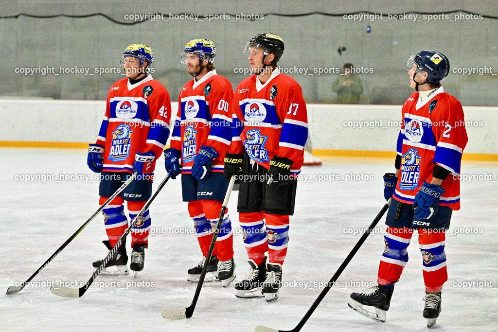 Sunshine Hockey League Spieltag 4. | #42 Benjamin Lanzinger Milk Fit Adler, #0 Alexandar Rauchenwald Milk Fit Adler, #37 Christof Kromp Milk Fit Adler, Sunshine Hockey League Spieltag 4., Sunshine Hockey League Spieltag 4. am 27.06.2025 in Ferlach (Eishalle Ferlach ), Austria, (Photo by Bernd Stefan)