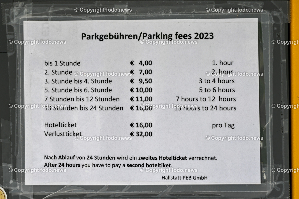 Hallstatt_ 19.05.2023-5 | 19.05.2023, Hallstatt, AUT, Hallstatt, im Bild Preisliste Parkplatz
