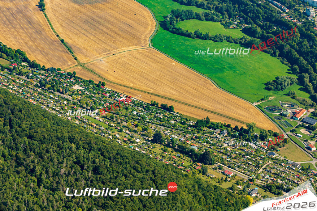 Luftaufnahme Schrebergärten Meiningen - Die Luftaufnahme wurde 2025 vom UL-Flugzeug heraus erstellt ( ohne Drohne ) - Hochauflösende Luftaufnahme - für professionelle Ausdrucke geeignet. Die Geschenkidee !Mit Lizenz und Bildrechte bestellbar