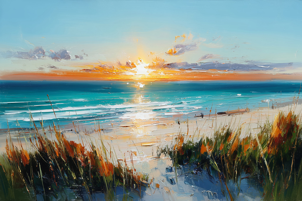 2511003 - Sonnenuntergang am Meer | Nordseegemälde als hochwertiger Kunstdruck auf Leinwand, Alu-Dibond oder hinter Acrylglas.