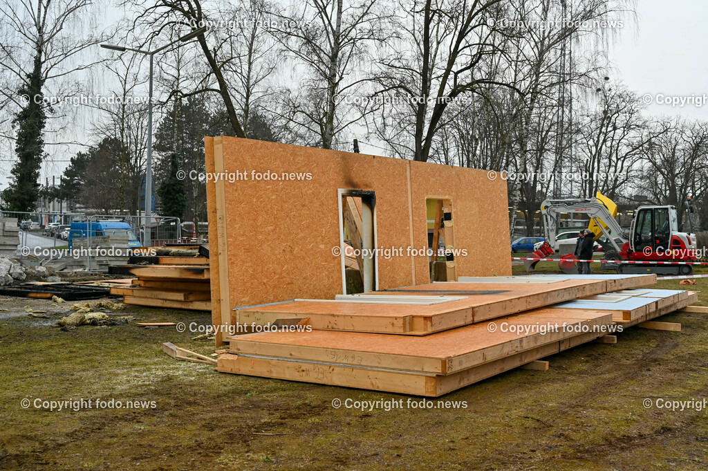Baustelle Containerdorf Asylanten_ Lunzerstrasse Linz Kleinmünchen_ Brandanschlag_ 05.03.2023-6 | 05.03.2023, Linz, AUT, Lunzerstrasse Kleinmuenchen, im Bild Baustelle Containerdorf Asylanten, Lunzerstrasse Linz Kleinmuenchen, Brandanschlag