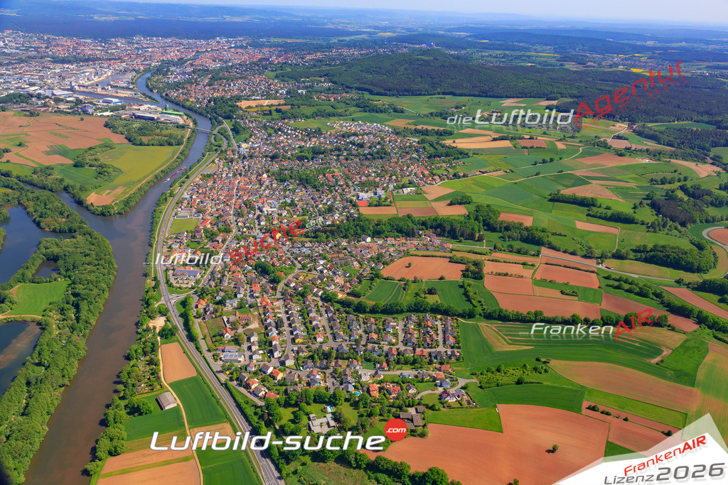 Das Luftbild der Stadt Bischberg wurde 2018 vom Flugzeug heraus erstellt (keine Drohne) Aufnahmehöhe ca.400 Meter- hohe Auflösung für beste Druck-Qualität