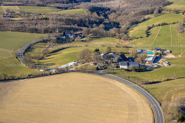 Breckerfeld250303046 | Luftbild, S-Kurve der Landesstraße L528 an der Wohnsiedlung Waldbauer-Heide, Zurstraße, Breckerfeld, Ruhrgebiet, Nordrhein-Westfalen, Deutschland