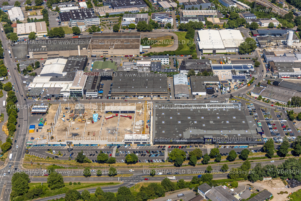 Muelheim230704223 | Luftbild, Baustelle am Hafencenter Einkaufszentrum, Speldorf, Mülheim an der Ruhr, Ruhrgebiet, Nordrhein-Westfalen, Deutschland