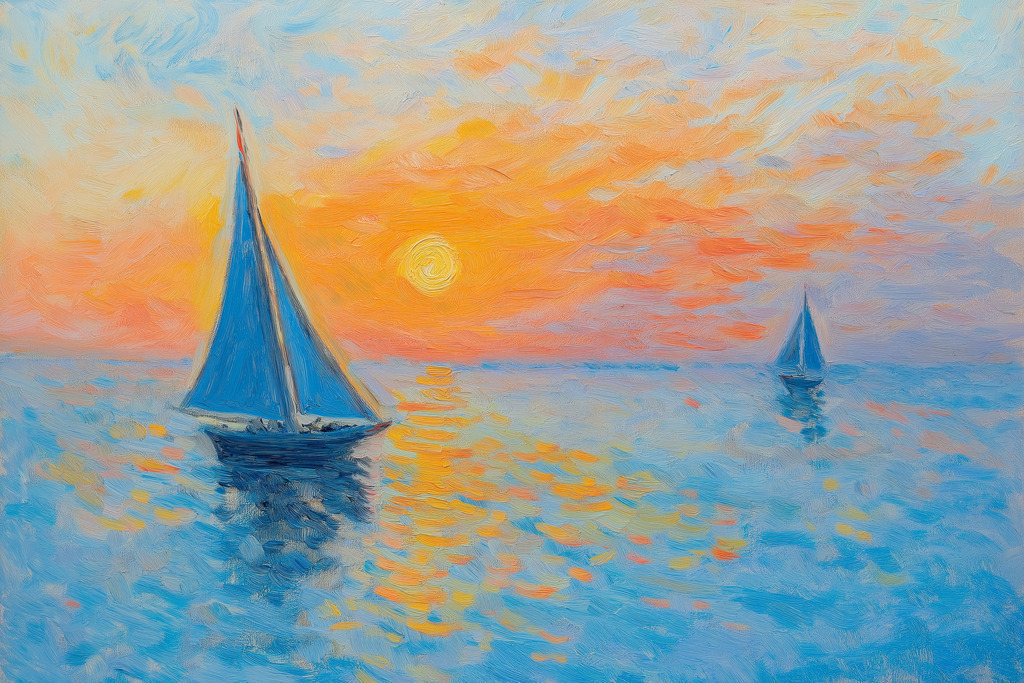 2501045 - Segelboote Impressionismus | Impressionistisches Motiv von Segelbooten bei Sonnenuntergang.