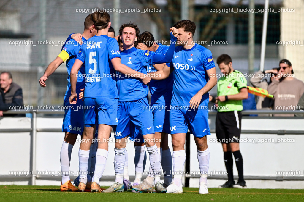 SAK vs. Dellach Gail | Jubel SAK Mannschaft, #4 Rok Jazbec SAK, #24 Luka Gajic SAK, #11 Enes Brdjanovic SAK, #10 Yosifov Svetlozar Angelov SAK, SAK vs. Dellach Gail, SAK vs. Dellach Gail am 22.03.2025 in Klagenfurt (Sportpark Welzenegg), Austria, (Photo by Bernd Stefan)