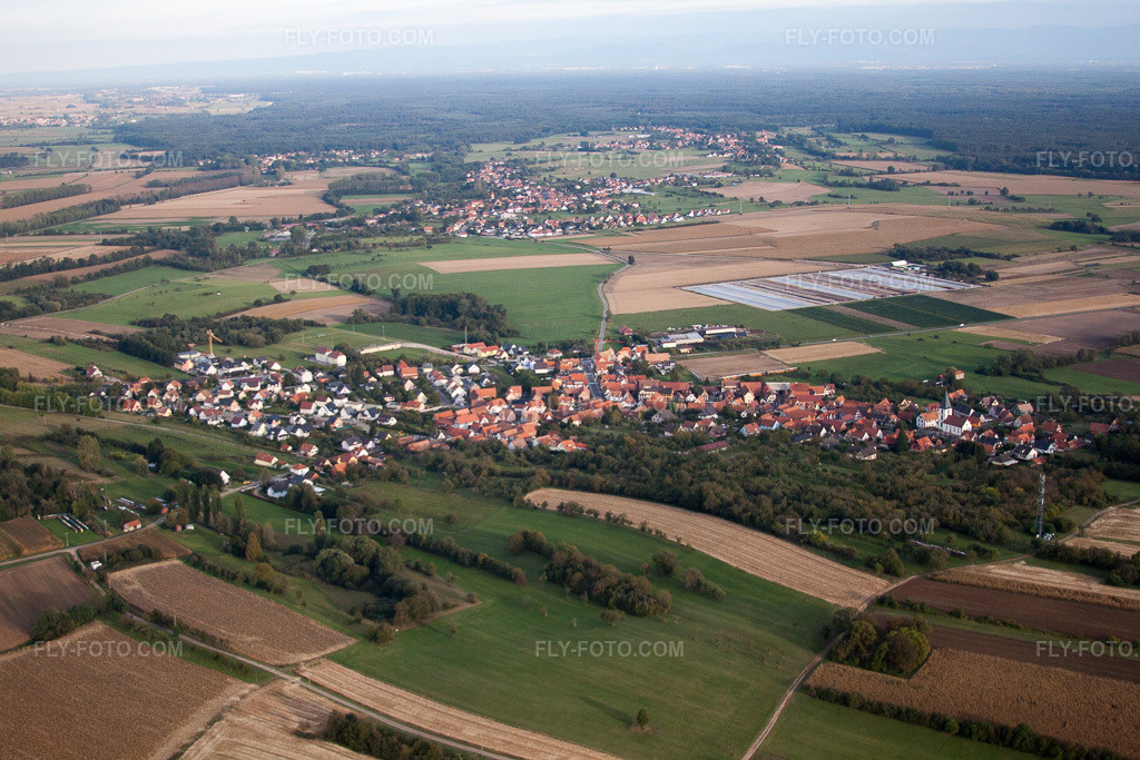 Aerial view: View of the town in Morsbronn-les-Bains in the state Bas-Rhin, France.Photo: IMG_53679.jpg taken on 09/30/2012 by Werner Riehm/FLY-FOTO.comResolution of the original: 4752 x 3168 px