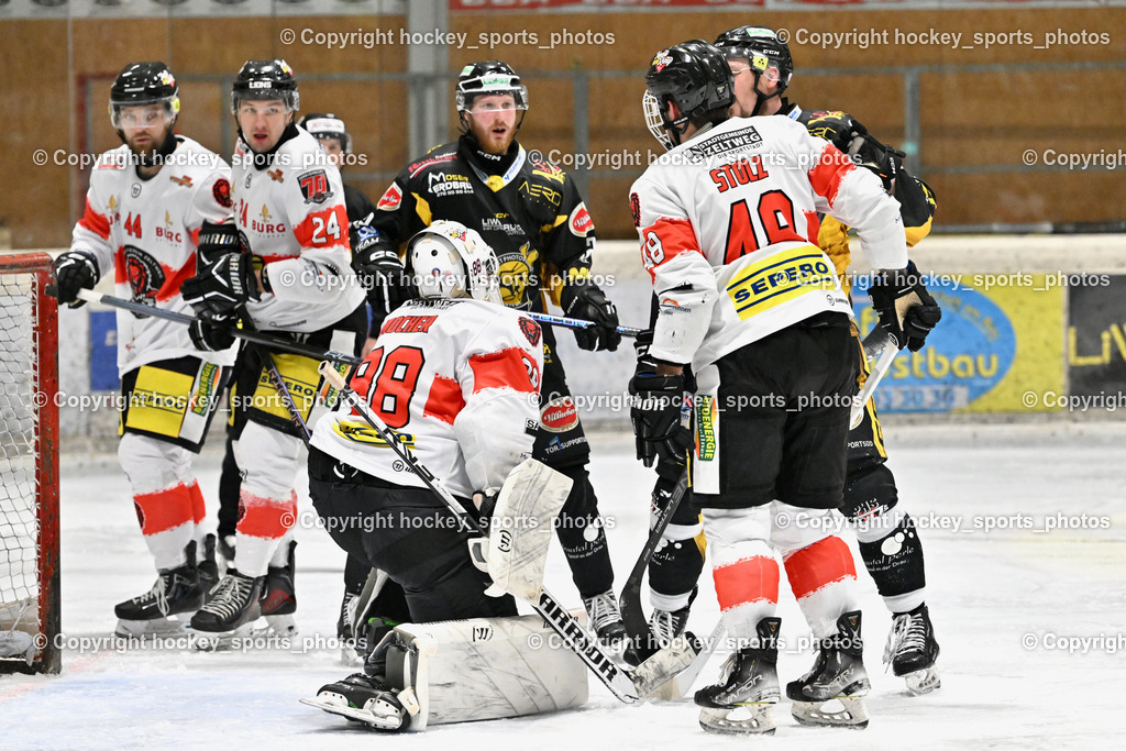 EC MET PHOTOVOLTAIK HORNETS SPITTAL vs. EV ZELTWEG MURTAL LIONS | #12 Glavic Gasper EC Hornets Spittal, #23 Sodja Urban EC Hornets Spittal, #88 Mocher Paul EV ZELTWEG MURTAL LIONS, #48 Stolz Stefan EV ZELTWEG MURTAL LIONS, #24 Grüneis Michael EV ZELTWEG MURTAL LIONS, EC MET PHOTOVOLTAIK HORNETS SPITTAL vs. EV ZELTWEG MURTAL LIONS, EC MET PHOTOVOLTAIK HORNETS SPITTAL vs. EV ZELTWEG MURTAL LIONS am 08.02.2026 in Spittal an der Drau (Eissportzentrum Spittal), Austria, (Photo by Bernd Stefan)