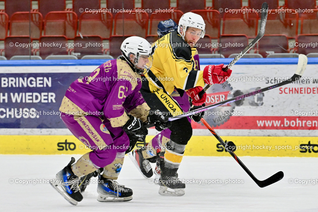 EC Kellerberg vs. EC Arnoldstein | #63 Smoliner Maximilian EC Kellerberg, #24 Hadzic Eldin EC Arnoldstein, EC Kellerberg vs. EC Arnoldstein, EC Kellerberg vs. EC Arnoldstein am 27.01.2026 in Villach (Stadthalle Villach), Austria, (Photo by Bernd Stefan)