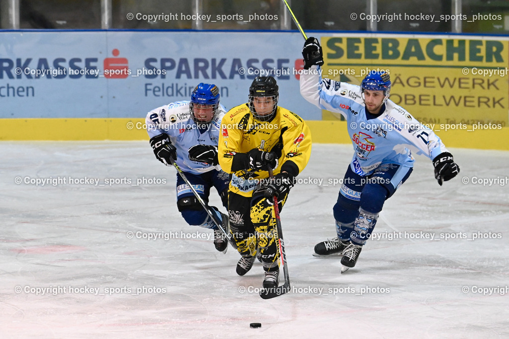 ESC Steindorf vs. EC Spittal Hornets 3.12.2022 | #77 Wuntschek Manuel, #8 Komar Luca, #46 Maurer Julian