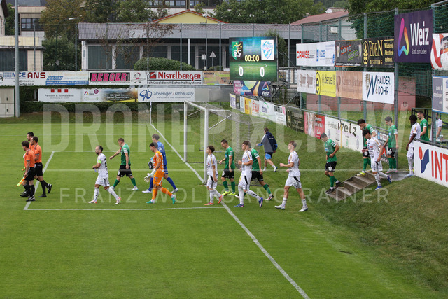 Friendly Match: SC Weiz vs TSV Hartberg in Weiz | Weiz, AUSTRIA, 01.JUL.26 - SOCCER - ADMIRAL Bundesliga, SC Weiz vs TSV Hartberg, test match. The image shows TSV Hartberg and SC Weiz entry to the field.