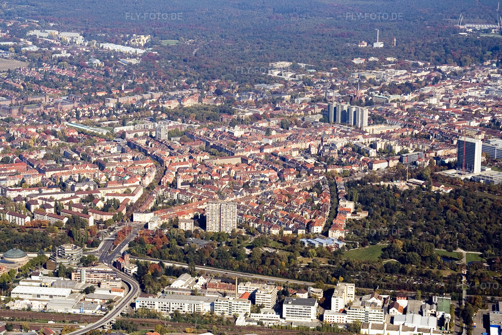 Luftbild: Karlsruhe Weststadt im Ortsteil Weststadt in Karlsruhe im Bundesland Baden-Württemberg in Deutschland. Foto: IMG_8690.jpg vom 14.10.2007 durch Werner Riehm/FLY-FOTO.de