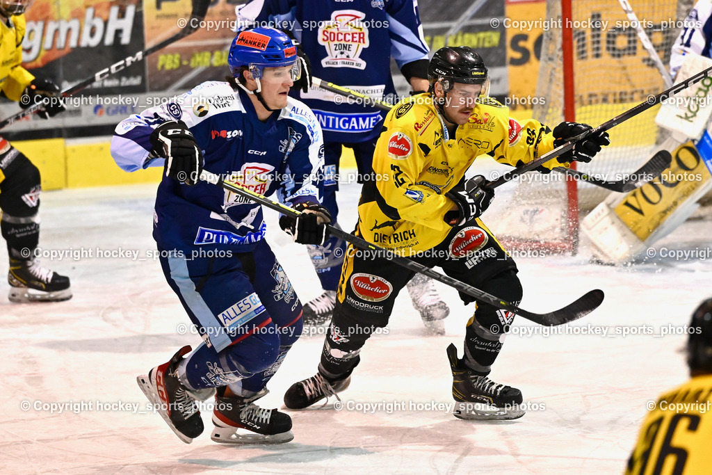 ESC Steindorf vs. EC Hornets Spittal 20.2.2024 | #91 Kravania Kristian ESC Steindorf, #22 Thaler Tim EC Hornets Spittal, ESC Steindorf vs. EC Hornets Spittal 20.2.2024, ESC Steindorf vs. EC Hornets Spittal 20.2.2024 am 20.02.2024 in Steindorf (Ossiachersee Halle), Austria, (Photo by Bernd Stefan)