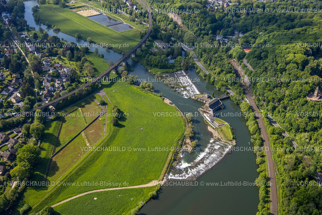Witten240506830 | Luftbild, Laufwasserkraftwerk Hohenstein am Fluss Ruhr, Ruhr Viadukt Witten Eisenbahnbrücke, Witten, Ruhrgebiet, Nordrhein-Westfalen, Deutschland