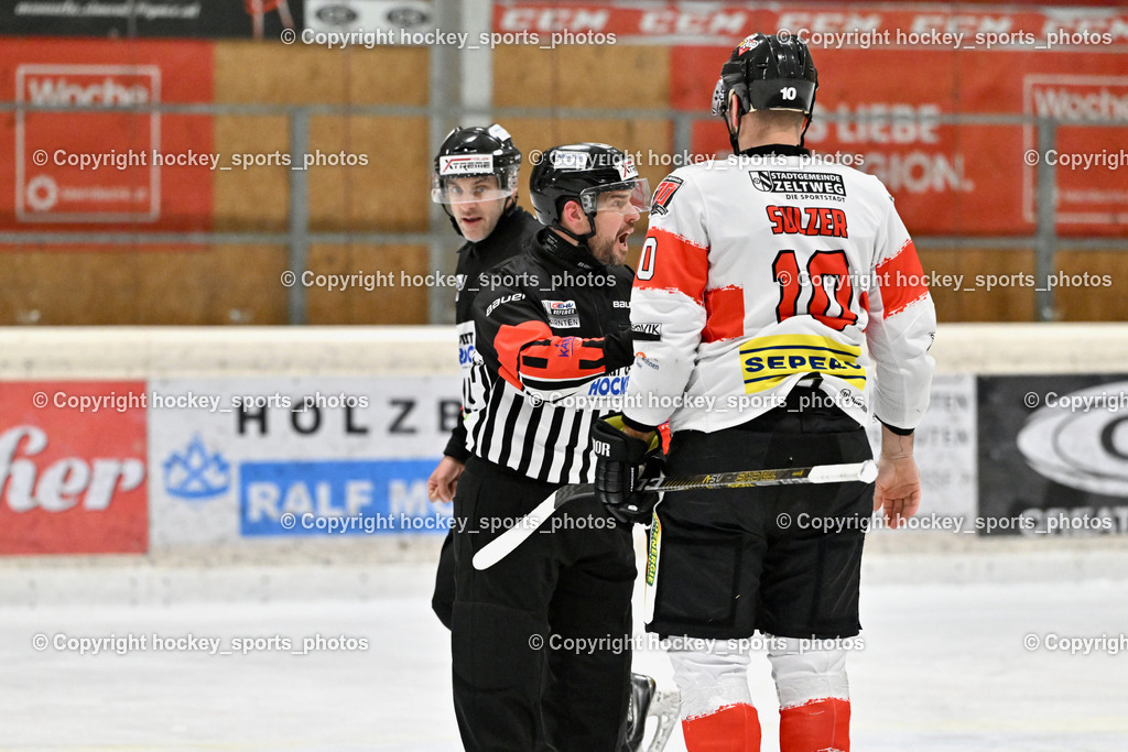 EC MET PHOTOVOLTAIK HORNETS SPITTAL vs. EV ZELTWEG MURTAL LIONS | DREIER Alexander Referee, WIDMANN Florian Referee, #10 Sulzer Mario EV ZELTWEG MURTAL LIONS, EC MET PHOTOVOLTAIK HORNETS SPITTAL vs. EV ZELTWEG MURTAL LIONS, EC MET PHOTOVOLTAIK HORNETS SPITTAL vs. EV ZELTWEG MURTAL LIONS am 08.02.2026 in Spittal an der Drau (Eissportzentrum Spittal), Austria, (Photo by Bernd Stefan)