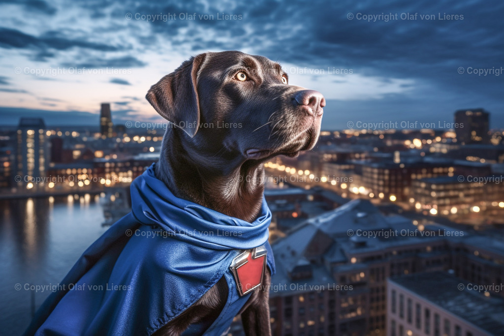 Labrador als Superheld | Labrador mit Umhang als Supermann