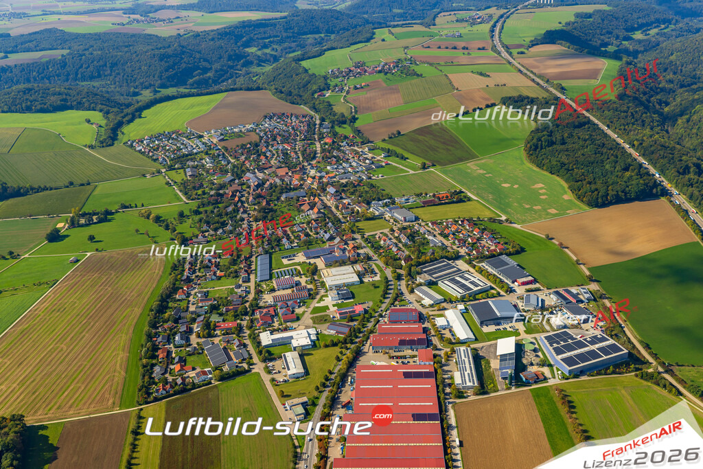 Luftaufnahme von  Wolpertshausen - Die Luftaufnahme wurde 2025 vom UL-Flugzeug heraus erstellt ( keine Drohne ) - Hochauflösende Luftaufnahme - für professionelle Ausdrucke geeignet. Die Geschenkidee !Mit Lizenz und Bildrechte bestellbar
