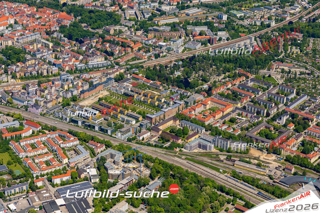 Die Luftaufnahme hochfeld - Augsburg wurde 2021 mittels Flugzeug (keine Drohne) erstellt. Hohe Auflösung -für große Poster und Wandbilder geeignet!