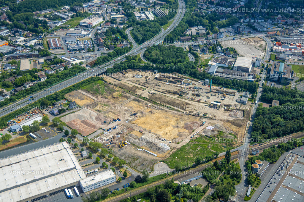 Bochum220503314 | Luftbild, Baugebiet mit Abrissarbeiten Südstraße und Rensingstraße, Autobahn A43 Abfahrt Bochum-Riemke, Stadtgrenze Bochum,  Herne-Süd, Herne, Ruhrgebiet, Nordrhein-Westfalen, Deutschland