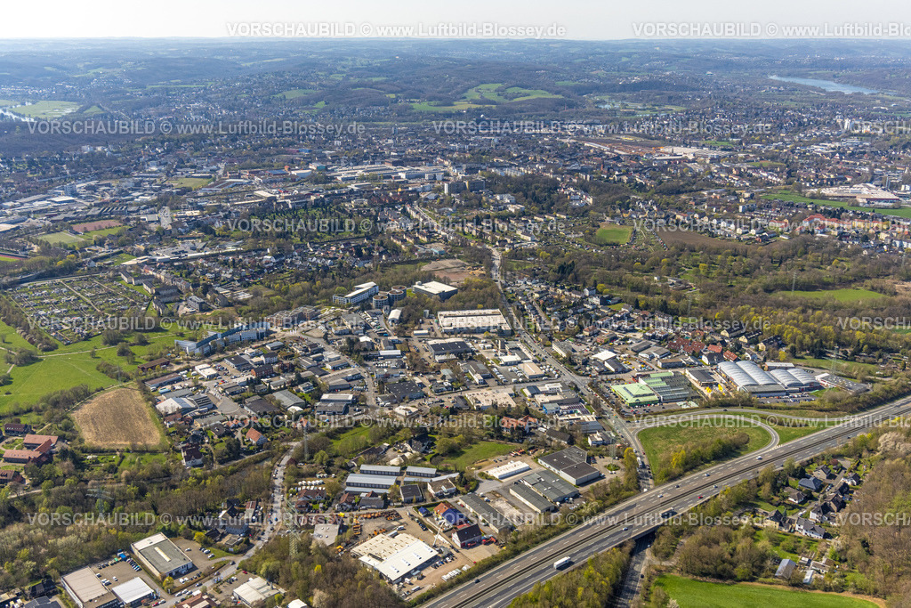 Witten220401050 | Luftbild, Gewerbegebiet Liegnitzer Straße an der Autobahn A44, Universität Witten Herdecke, Annen, Witten, Ruhrgebiet, Nordrhein-Westfalen, Deutschland
