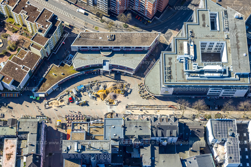 Herne250302011 | Luftbild, Robert-Brauner-Platz mit Stadt Forum Herne, Fußgängerzone Bahnhofstraße mit Baustelle, Herne-Mitte, Herne, Ruhrgebiet, Nordrhein-Westfalen, Deutschland