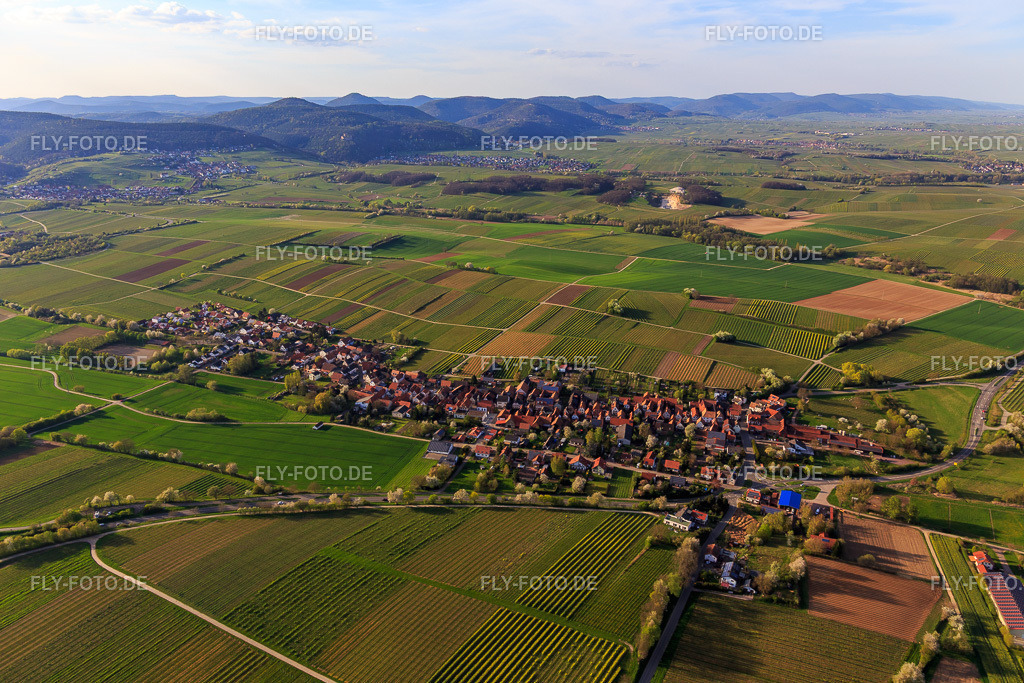 Dorfübersicht aus Südosten im Frühling | Luftbild: Dorfübersicht aus Südosten im Frühling in Niederhorbach im Bundesland Rheinland-Pfalz in Deutschland. Foto: IMG_106509.jpg vom 17.04.2018 durch Werner Riehm/FLY-FOTO.de - Realisiert mit Pictrs.com