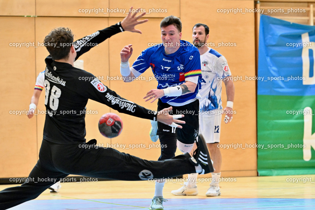 SC Ferlach vs. ALPA HC Hard | #98 MÖSTL Constantin HC Hard, #17 PAVLOV Hari SC Ferlach, #22 BABIC Dejan HC Hard, SC Ferlach vs. ALPA HC Hard, SC Ferlach vs. ALPA HC Hard am 30.04.2024 in Ferlach (Ballspielhalle Ferlach), Austria, (Photo by Bernd Stefan)
