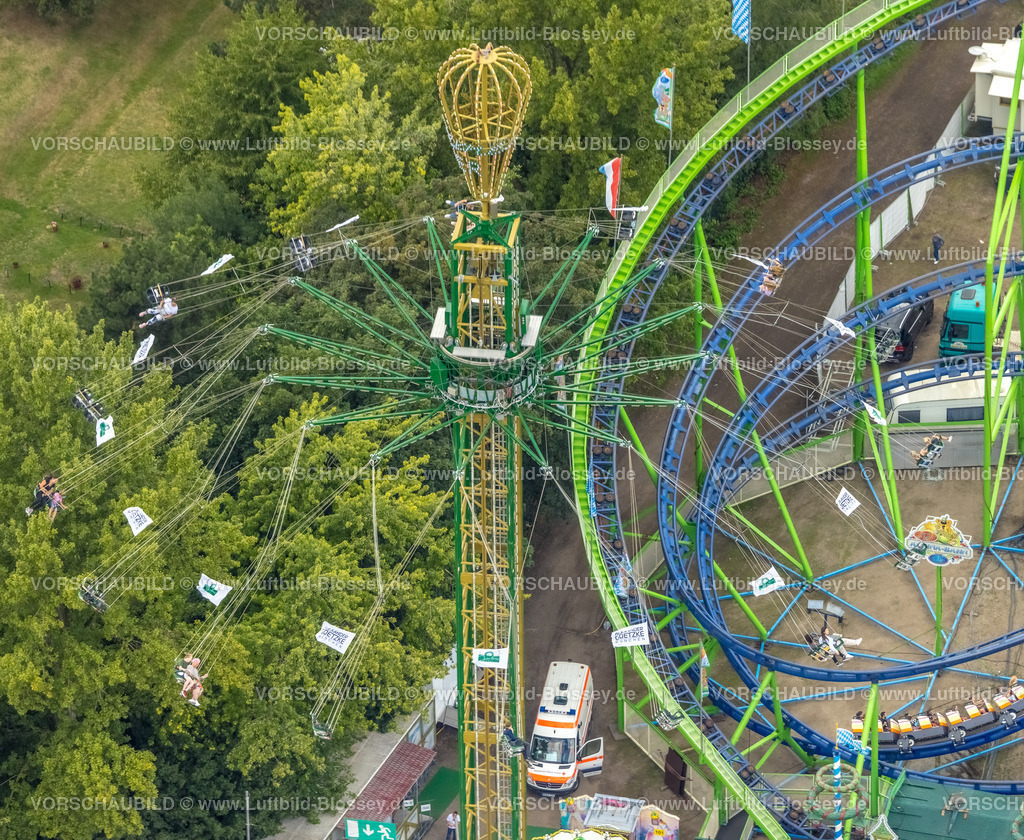 Herne220803801CrangerKirmes |  Luftbild, Cranger Kirmes in Herne-Crange, gut 50 Fahrgeschäfte laden auf das größte Volksfest in NRW ein, Unser Fritz, Herne, Ruhrgebiet, Nordrhein-Westfalen, Deutschland