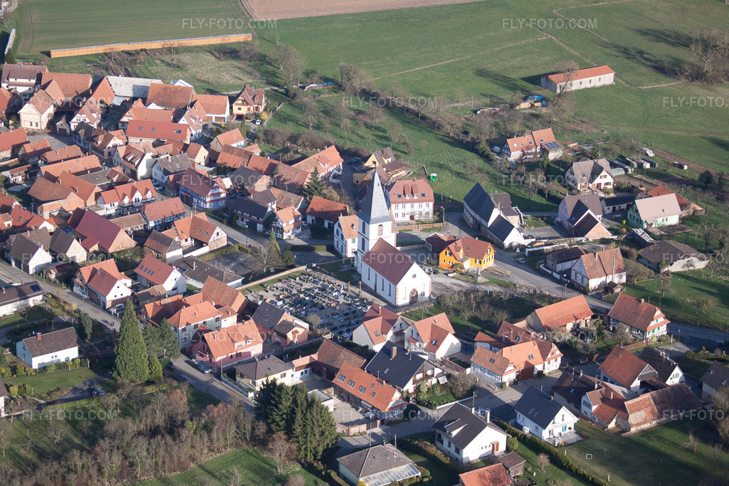 Aerial view: View of the town in Morsbronn-les-Bains in the state Bas-Rhin, France.Photo: IMG_38705.jpg taken on 03/20/2011 by Werner Riehm/FLY-FOTO.comResolution of the original: 4752 x 3168 px