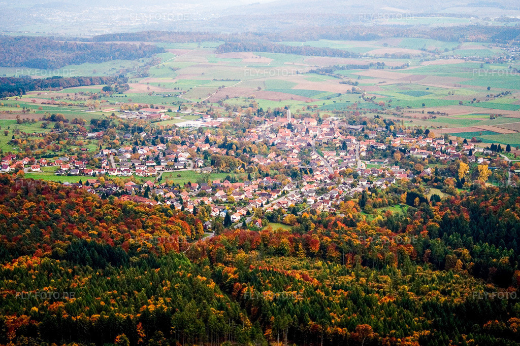 Luftbild: Dorfansicht in Neunkirchen im Bundesland Baden-Württemberg in Deutschland. Foto: IMG_14246.jpg vom 12.10.2008 durch Werner Riehm/FLY-FOTO.de
