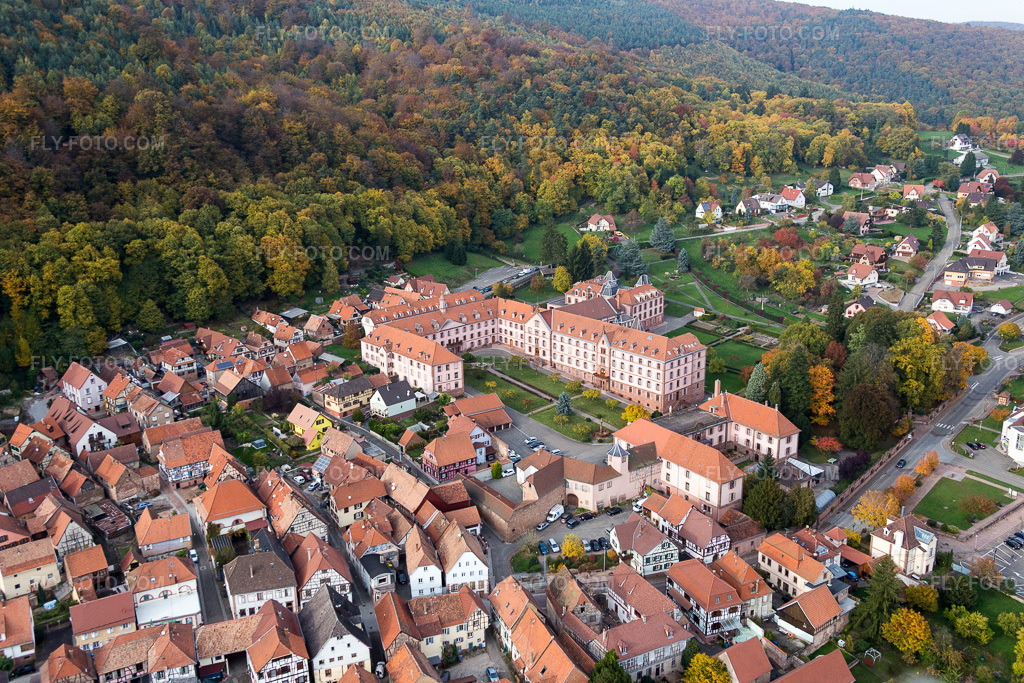 Aerial view: Monastery building complex Oberbronn in Oberbronn in the state Bas-Rhin, France.Photo: IMG_084777.jpg taken on 10/24/2015 by Werner Riehm/FLY-FOTO.comResolution of the original: 5472 x 3648 px