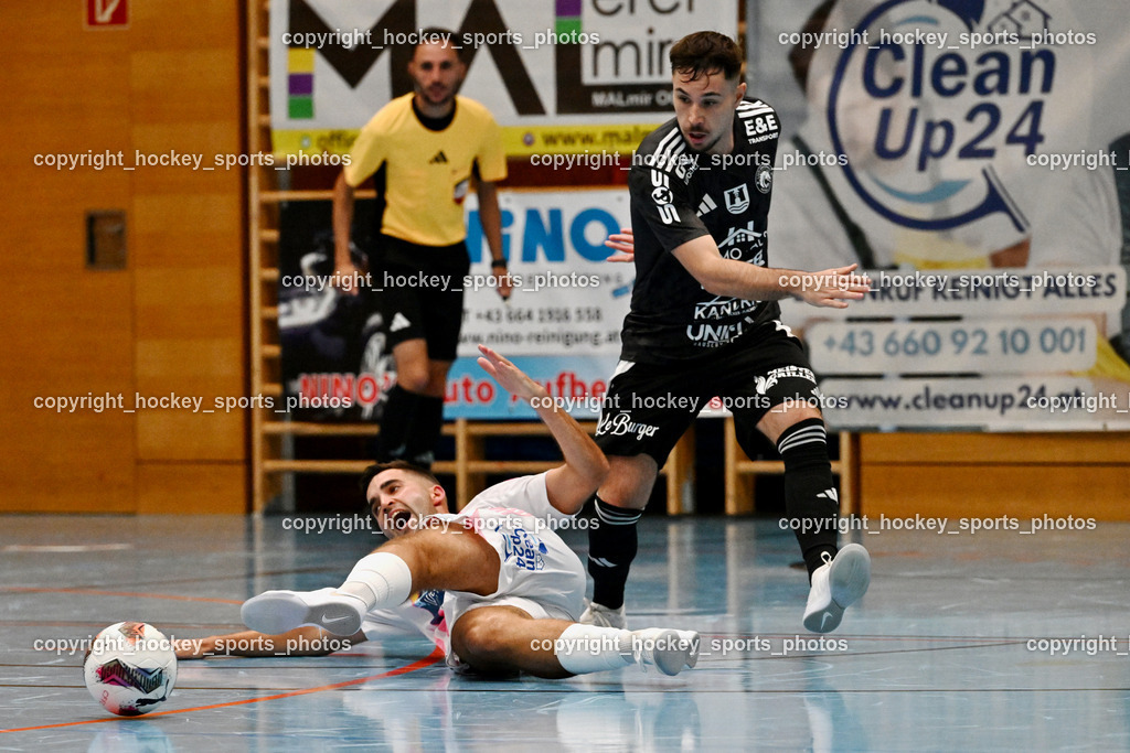 Carinthia Flamengo Futsal Club vs. FC Ljuti Krajisnici | #5 Jernej Kunc Carinthia Flamengo, #10 Kenan Salo FC Ljuti Krajisnici, Carinthia Flamengo Futsal Club vs. FC Ljuti Krajisnici, Carinthia Flamengo Fusal Club vs. FC Ljuti Krajisnici am 12.10.2025 in Klagenfurt (Ballspielhalle Viktring), Austria, (Photo by Bernd Stefan)