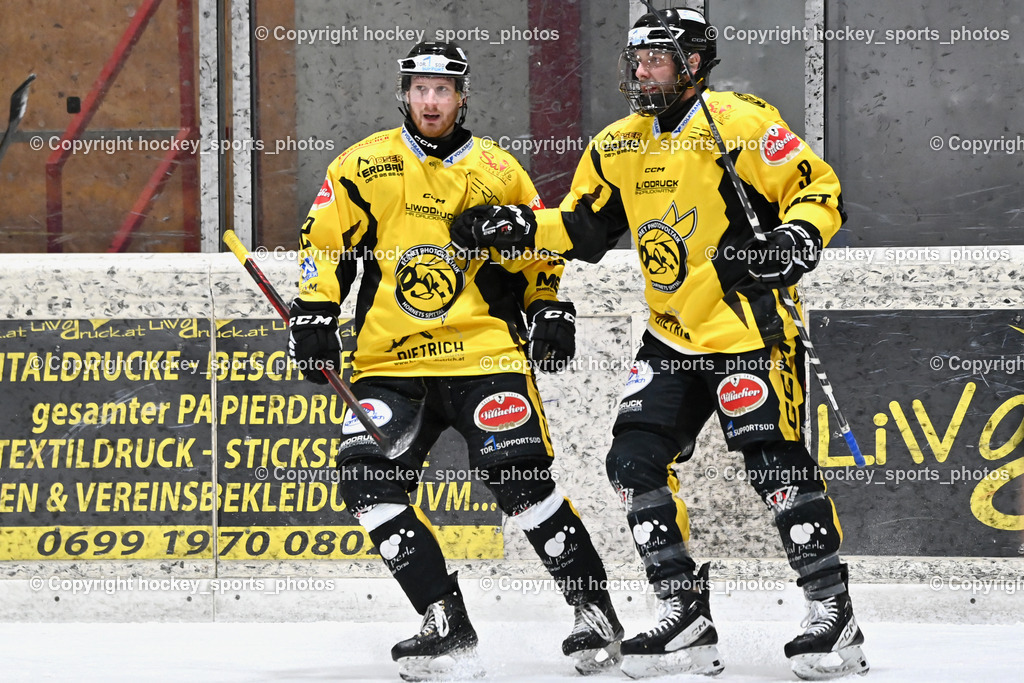 EC MET PHOTOVOLTAIK HORNETS SPITTAL vs. EHC Althofen  | Jubel EC Hornets Spittal Mannschaft, #12 Glavic Gasper EC Hornets Spittal, #9 Essmann Kevin EC Hornets Spittal, EC MET PHOTOVOLTAIK HORNETS SPITTAL vs. EHC Althofen , EC MET PHOTOVOLTAIK HORNETS SPITTAL vs. EHC Althofen  am 25.01.2025 in Villach (Stadthalle Villach), Austria, (Photo by Bernd Stefan)