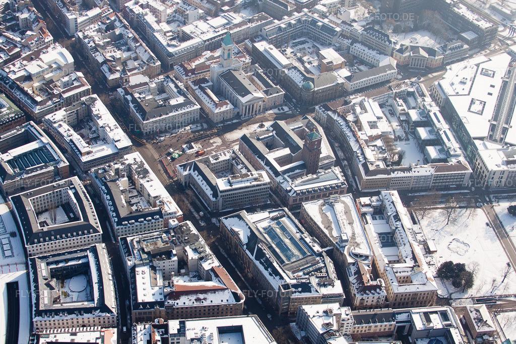 Luftbild: Marktplatz im Ortsteil Innenstadt-Ost in Karlsruhe im Bundesland Baden-Württemberg in Deutschland. Foto: IMG_24168.jpg vom 16.02.2010 durch Werner Riehm/FLY-FOTO.de