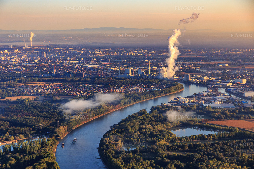 Luftbild: Rhein zwischen Altrip und Rheinau im Ortsteil Rheinau in Mannheim im Bundesland Baden-Württemberg in Deutschland. Foto: IMG_110887.jpg vom 08.09.2018 durch Werner Riehm/FLY-FOTO.de