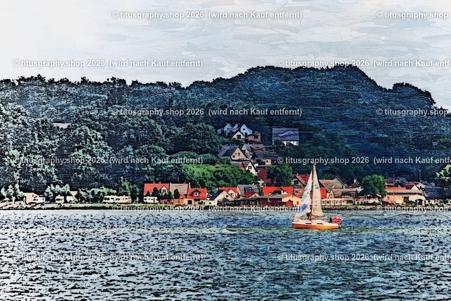 Kamminke Insel Usedom mit Golm im Hintergrund 002 | Blick vom Stettiner Haff auf die Ortschaft Kamminke, Insel Usedom. Im Hintergrund befindet sich der Golm mit der Gedenk- und Kriegsgräberstätte Golm.  - Realisiert mit Pictrs.com
