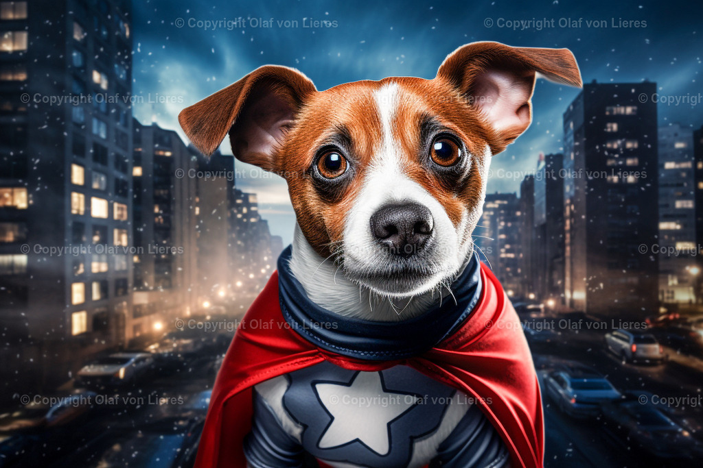 Jack Russell Superheld als Wandbild | Terrier mit Umhang