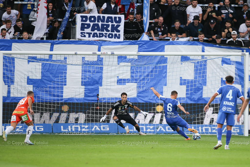 A_LUI_20230806_0016 | SPORT FUSSBALL ADMIRAL BUNDESLIGA  2023/24
FC BLAU WEIß LINZ VS TSV EGGER GLAS HARTBERG
IM BILD: Tor Blau Weiß Linz Tobias Koch (FC Blau Weiß Linz)
FOTO:FOTOLUI/UW